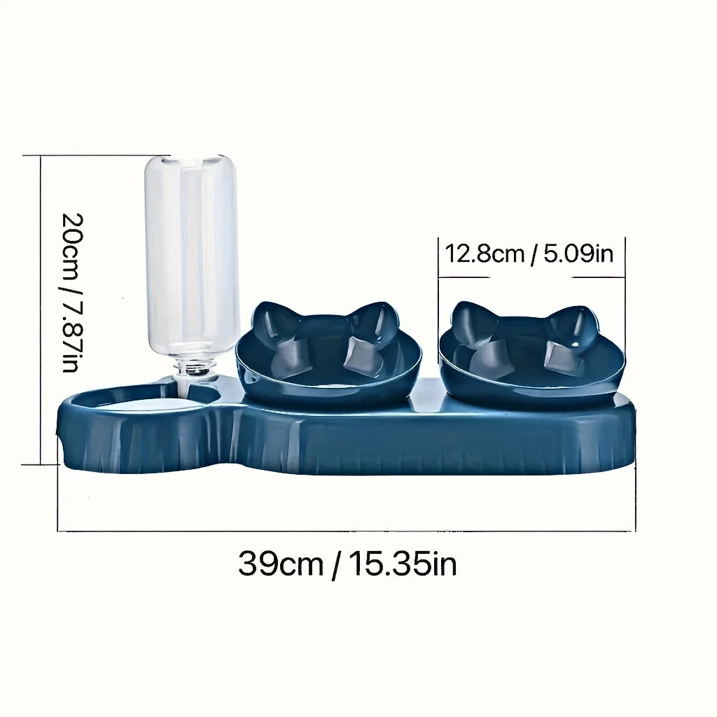 3-in-1 Cat Bowl Set – Tilted Food & Water Feeder