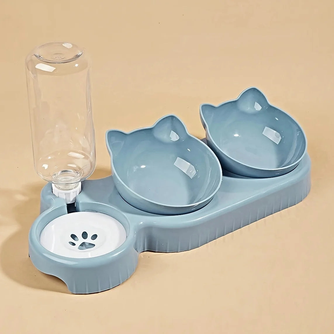3-in-1 Cat Bowl Set – Tilted Food & Water Feeder