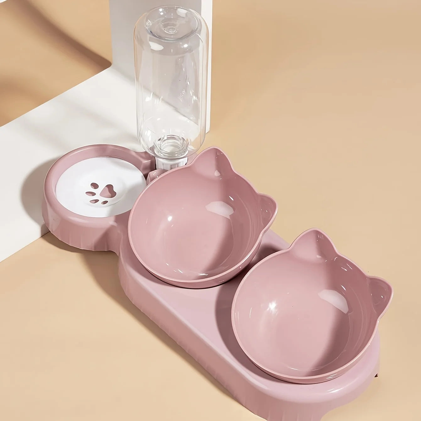 3-in-1 Cat Bowl Set – Tilted Food & Water Feeder
