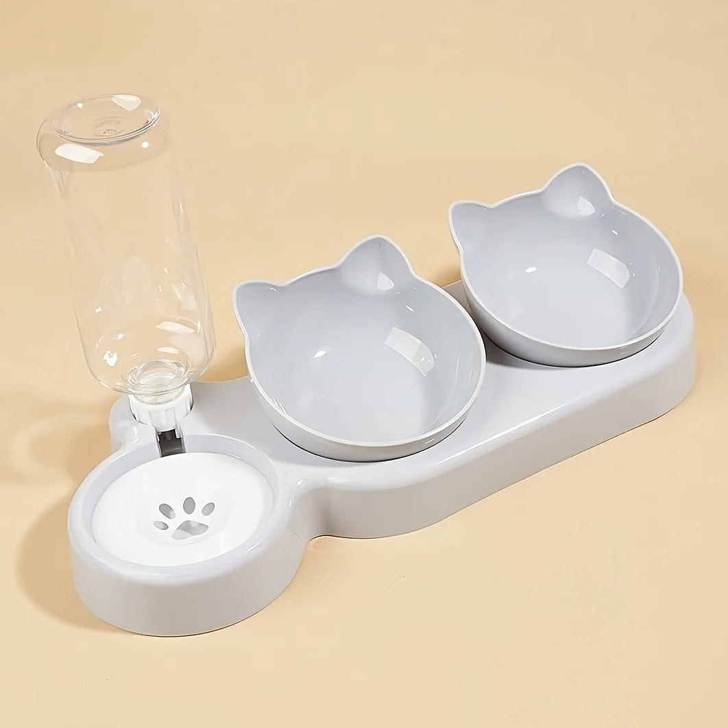 3-in-1 Cat Bowl Set – Tilted Food & Water Feeder