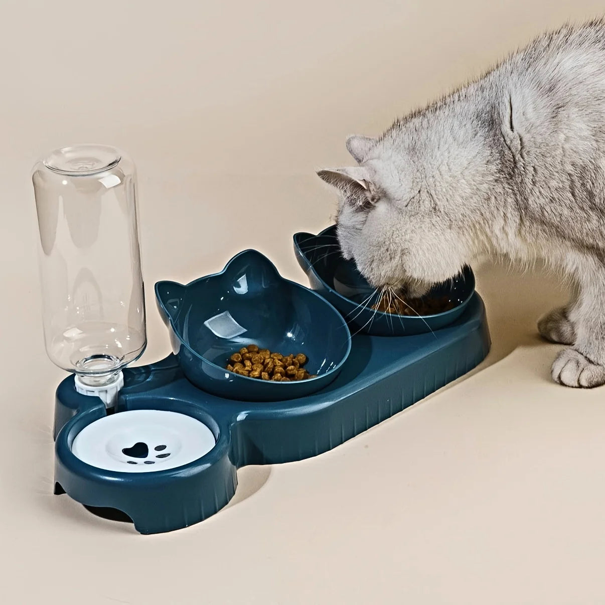 3-in-1 Cat Bowl Set – Tilted Food & Water Feeder