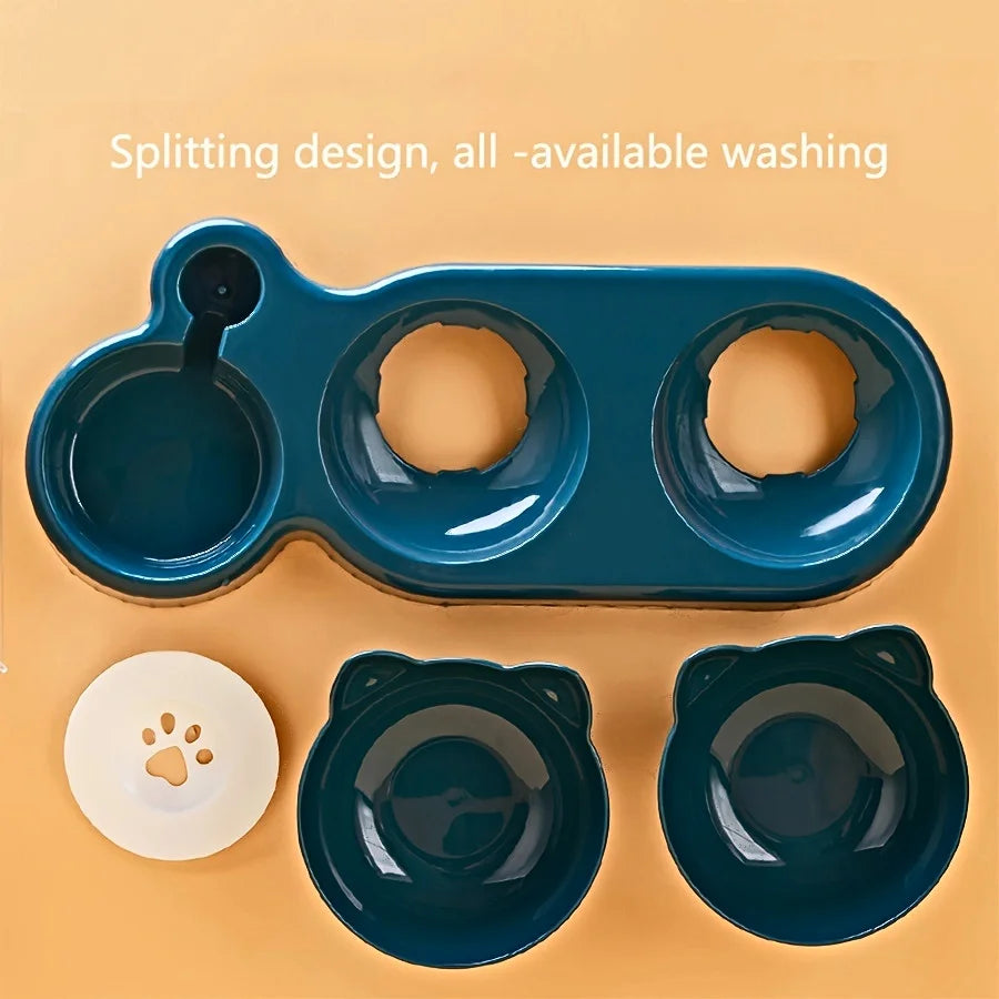 3-in-1 Cat Bowl Set – Tilted Food & Water Feeder