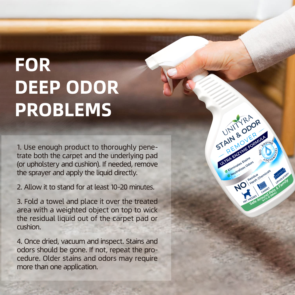 UNITYRA Enzymatic Pet Stain & Odor Remover Spray for Cats & Dogs, Removes Urine & Vomit, Multi-Surface Cleaner for Carpet, Sofa & Floor, No Harsh Chemicals, 500ml