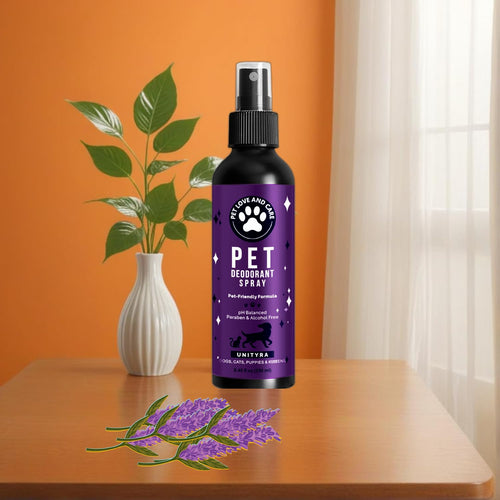 Pet Odor Eliminator Spray – Lavender Scent Deodorizer for Dogs & Cats – Helps Reduce Pet Odors Removes Urine & Litter Box Smells from Home, Carpet, Bedding & Furniture – 250ml