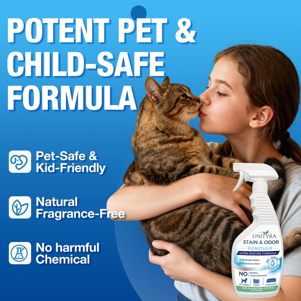 UNITYRA Enzymatic Pet Stain & Odor Remover Spray for Cats & Dogs, Removes Urine & Vomit, Multi-Surface Cleaner for Carpet, Sofa & Floor, No Harsh Chemicals, 500ml