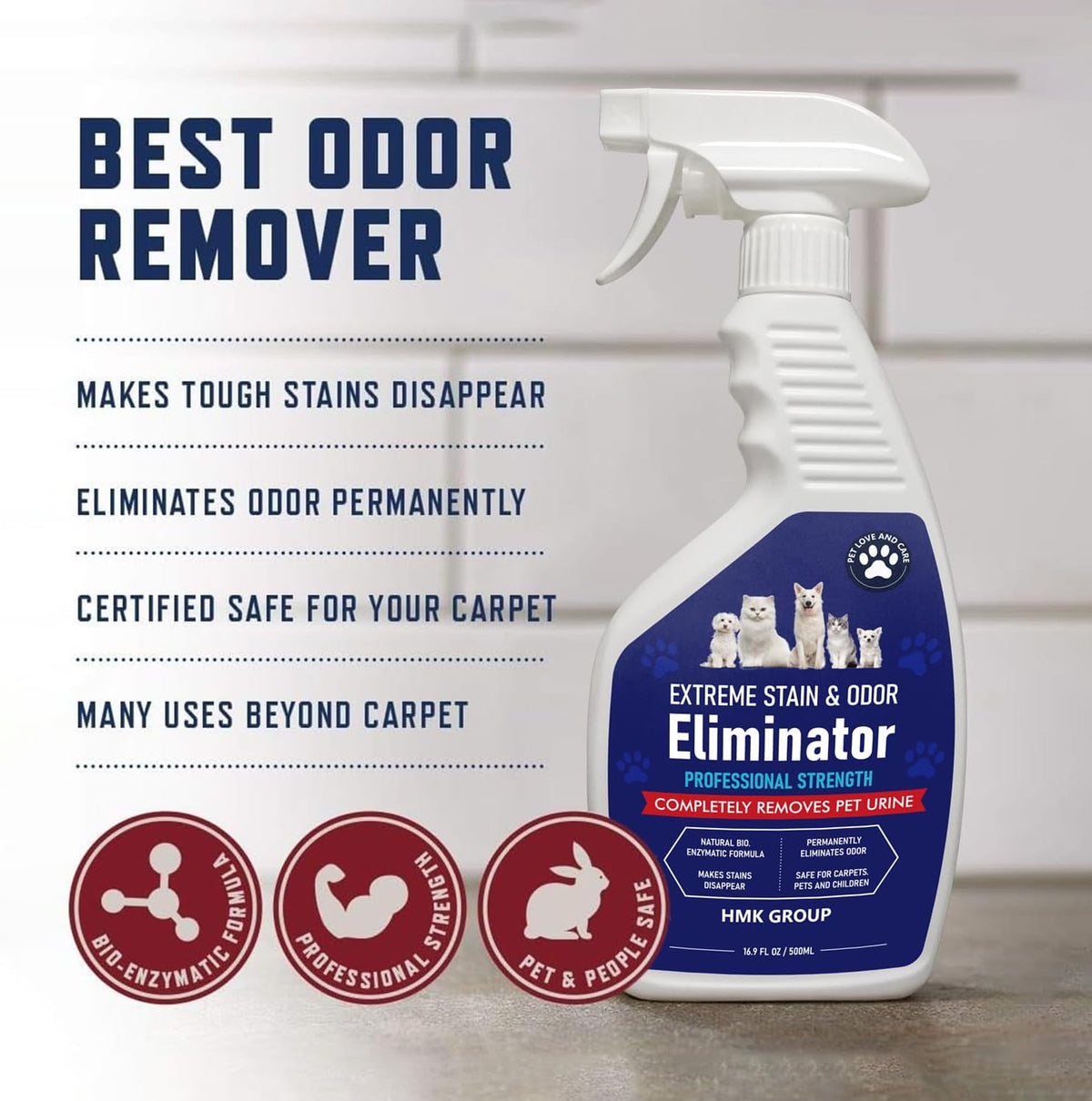 Extreme Stain & Odor Eliminator Professional Strength Deodorizing Spray for Pets odor and stain remover - Enzyme Formula for Tough Stains and Odors Cats & Dog Pee Feces Spot Cleaner Urine Destroyer