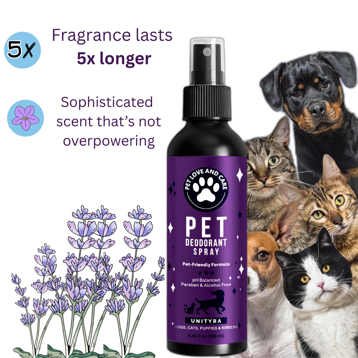 Pet Odor Eliminator Spray – Lavender Scent Deodorizer for Dogs & Cats – Helps Reduce Pet Odors Removes Urine & Litter Box Smells from Home, Carpet, Bedding & Furniture – 250ml