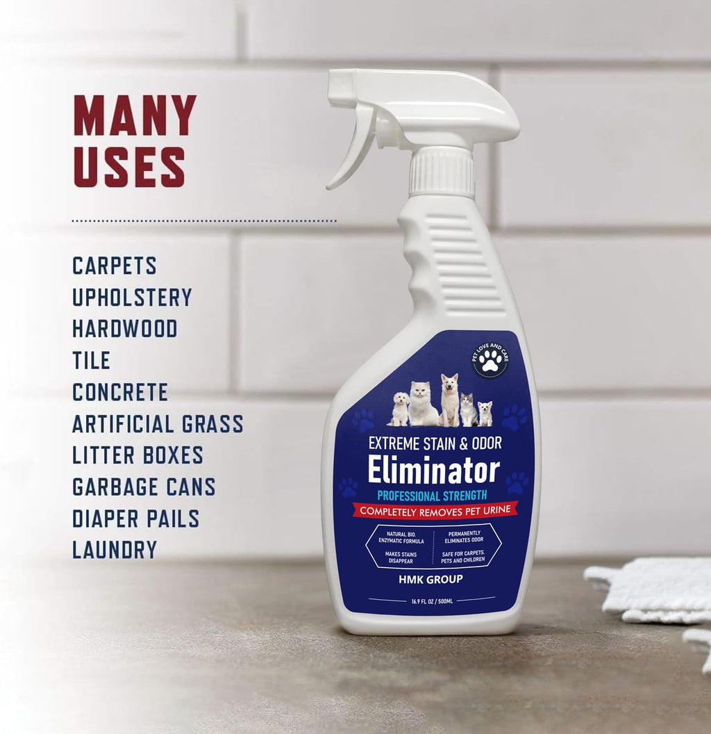 Extreme Stain & Odor Eliminator Professional Strength Deodorizing Spray for Pets odor and stain remover - Enzyme Formula for Tough Stains and Odors Cats & Dog Pee Feces Spot Cleaner Urine Destroyer