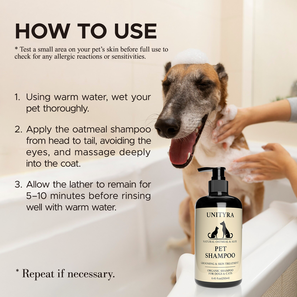 Natural Oatmeal & Aloe Pet Shampoo for Dogs & Cats – Anti‑Itch, Moisturizing, Deodorizing & Hypoallergenic Bath Wash for Dry, Sensitive Skin – 250 ml