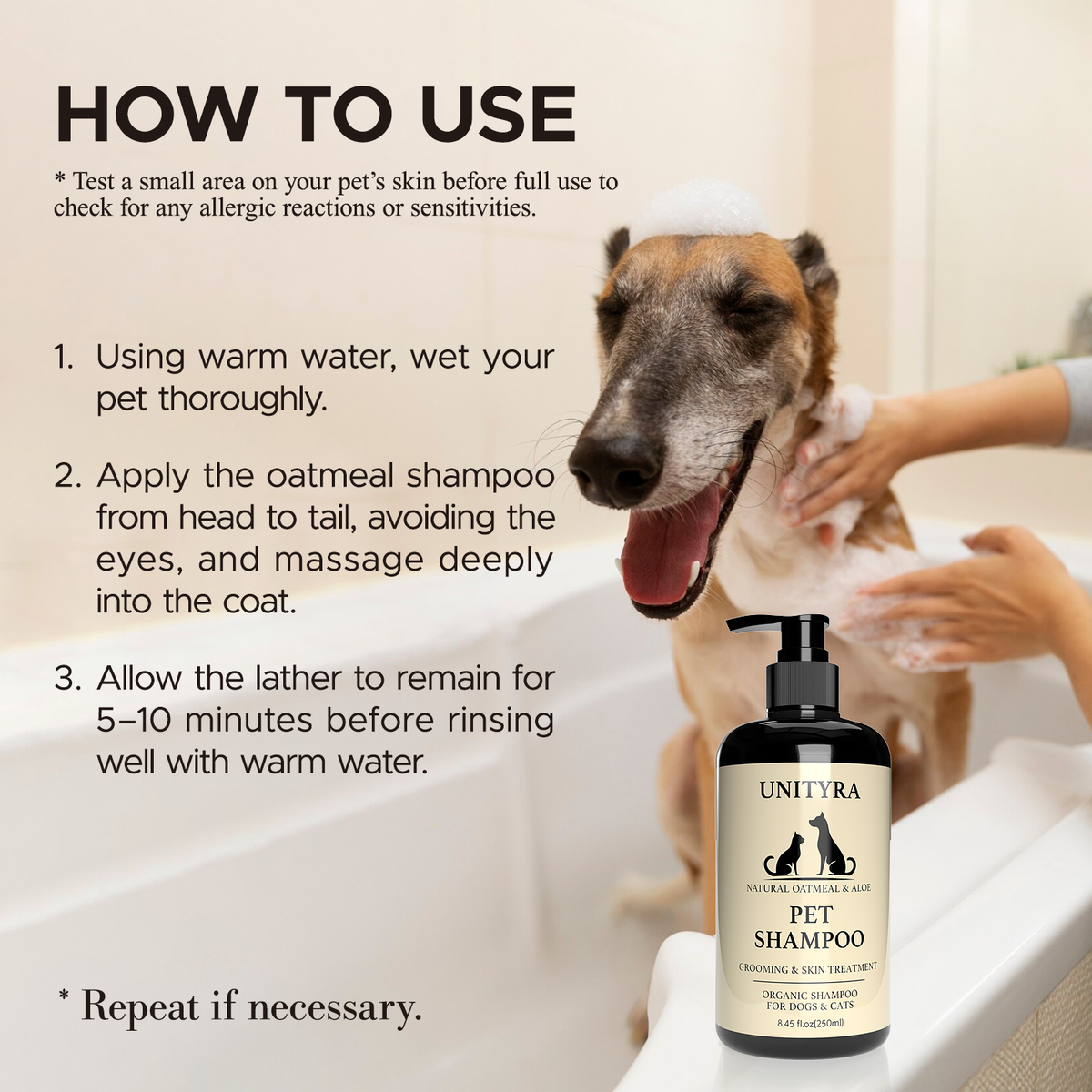 Natural Oatmeal & Aloe Pet Shampoo for Dogs & Cats – Anti‑Itch, Moisturizing, Deodorizing & Hypoallergenic Bath Wash for Dry, Sensitive Skin – 250 ml