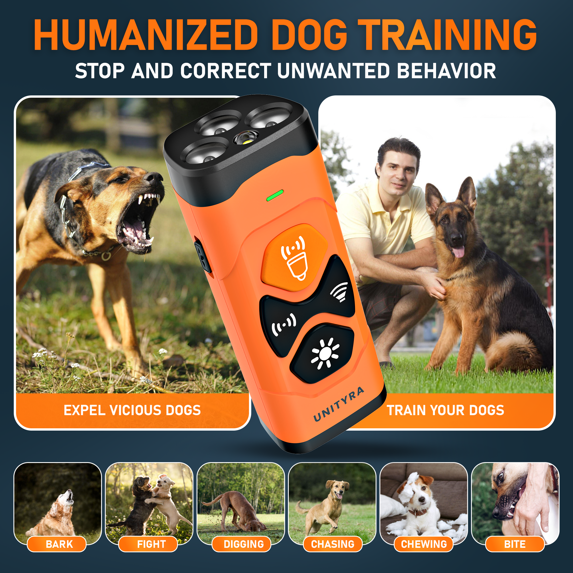 Dog Bark Deterrent Devices 3X Ultrasonic Anti Barking Device with 6 Training Modes 35FT Range Rechargeable & Humane Bark Control for Own or Neighbor’s Dog Indoor & Outdoor Use (Orange)