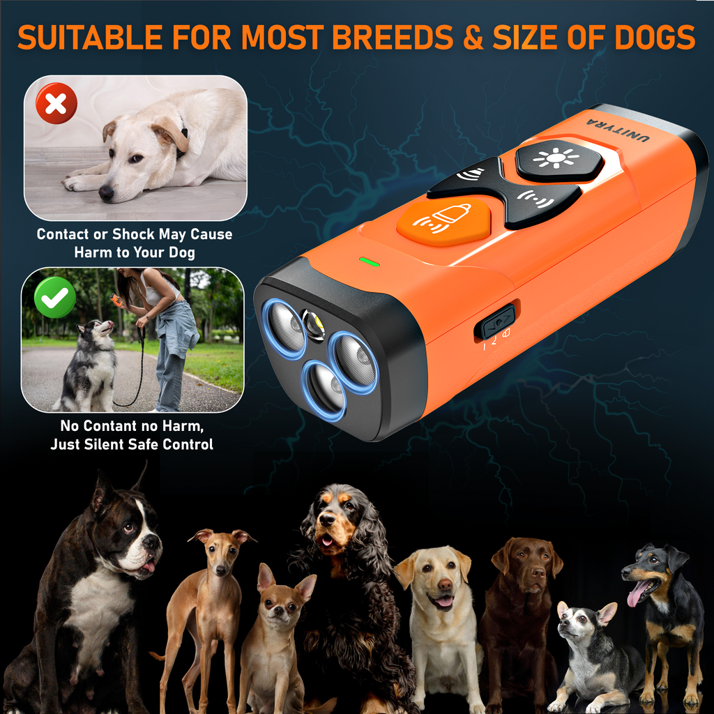 Dog Bark Deterrent Devices 3X Ultrasonic Anti Barking Device with 6 Training Modes 35FT Range Rechargeable & Humane Bark Control for Own or Neighbor’s Dog Indoor & Outdoor Use (Orange)