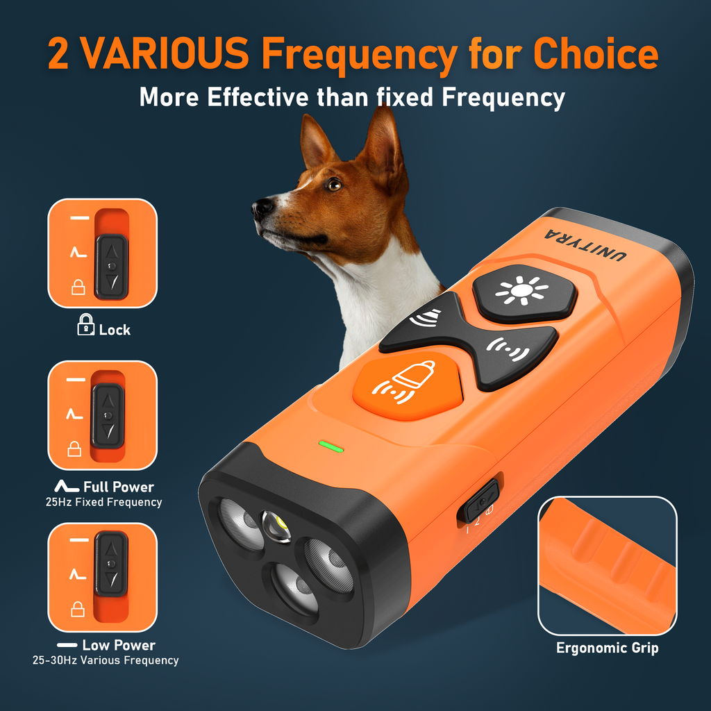 Dog Bark Deterrent Devices 3X Ultrasonic Anti Barking Device with 6 Training Modes 35FT Range Rechargeable & Humane Bark Control for Own or Neighbor’s Dog Indoor & Outdoor Use (Orange)