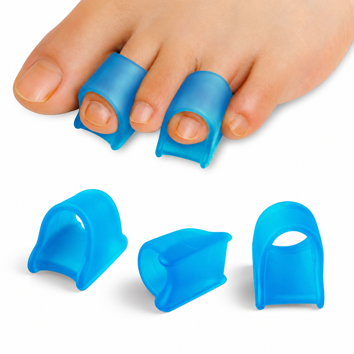 Toe Straightener Corrector 6PCS Blue Silicone Toe Separator for Men & Women, Soft Gel Toe Aligners for Hammer, Bunion, Claw & Overlapping Toes, S/M/L Sizes