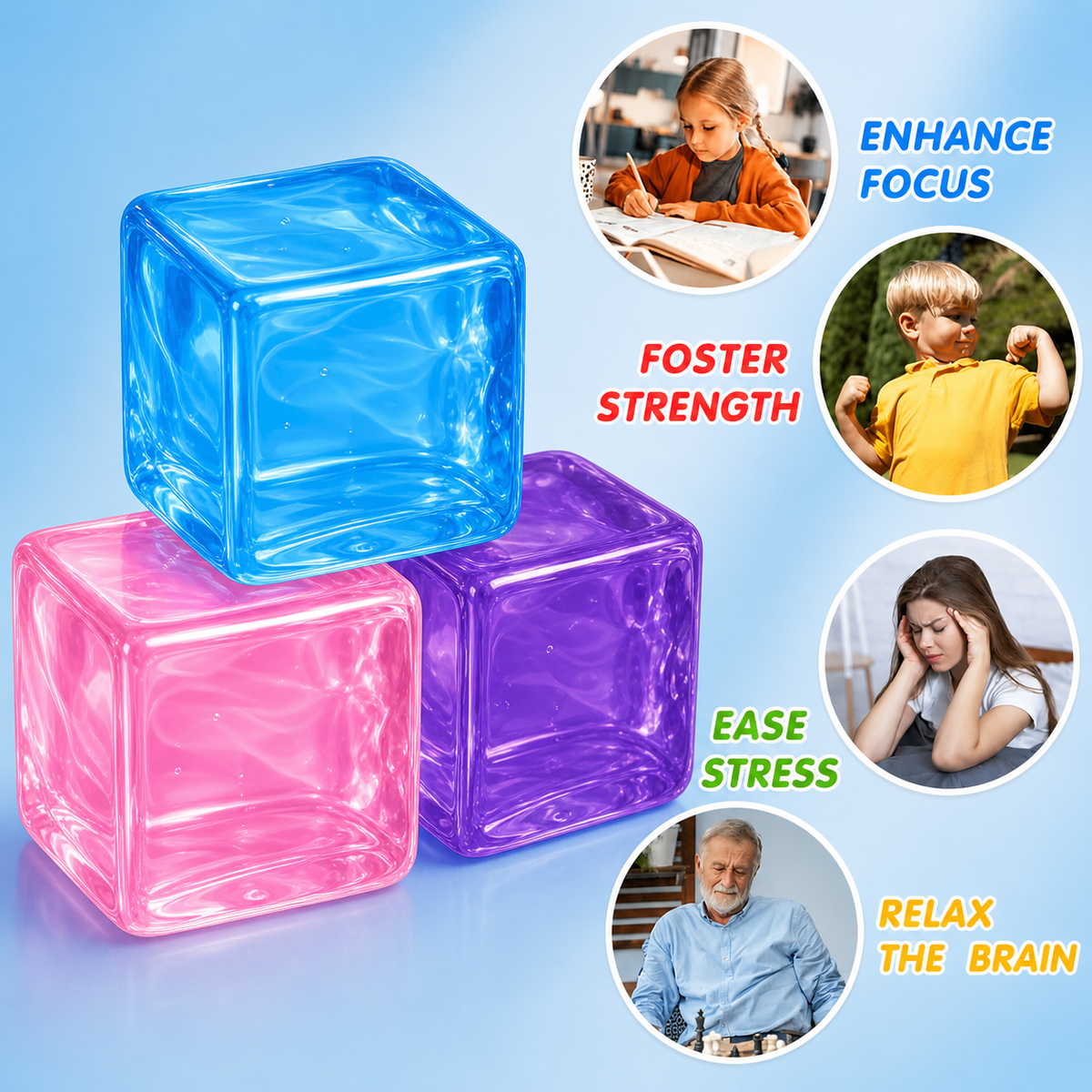 UNITYRA SootheX Ice Cube Sensory Stress Relief Toy – Super Solid Squishy Cube for Kids & Adults, ADHD Autism Anxiety Relief Fidget Toy, Focus & Calm Sensory Squeeze Ball, Desk Stress Toy (Purple)