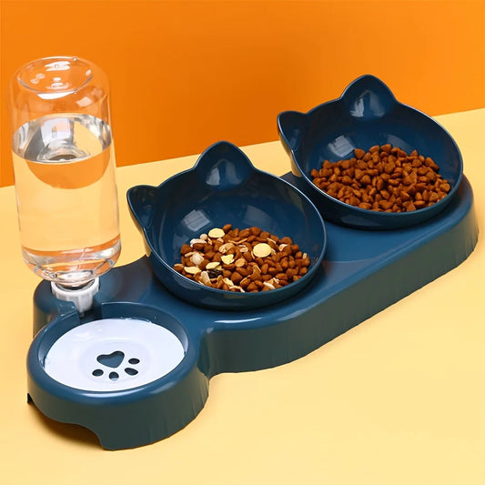 3-in-1 Cat Bowl Set – Tilted Food & Water Feeder