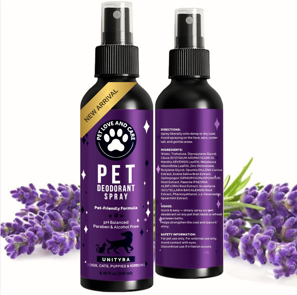 Pet Odor Eliminator Spray – Lavender Scent Deodorizer for Dogs & Cats – Helps Reduce Pet Odors Removes Urine & Litter Box Smells from Home, Carpet, Bedding & Furniture – 250ml