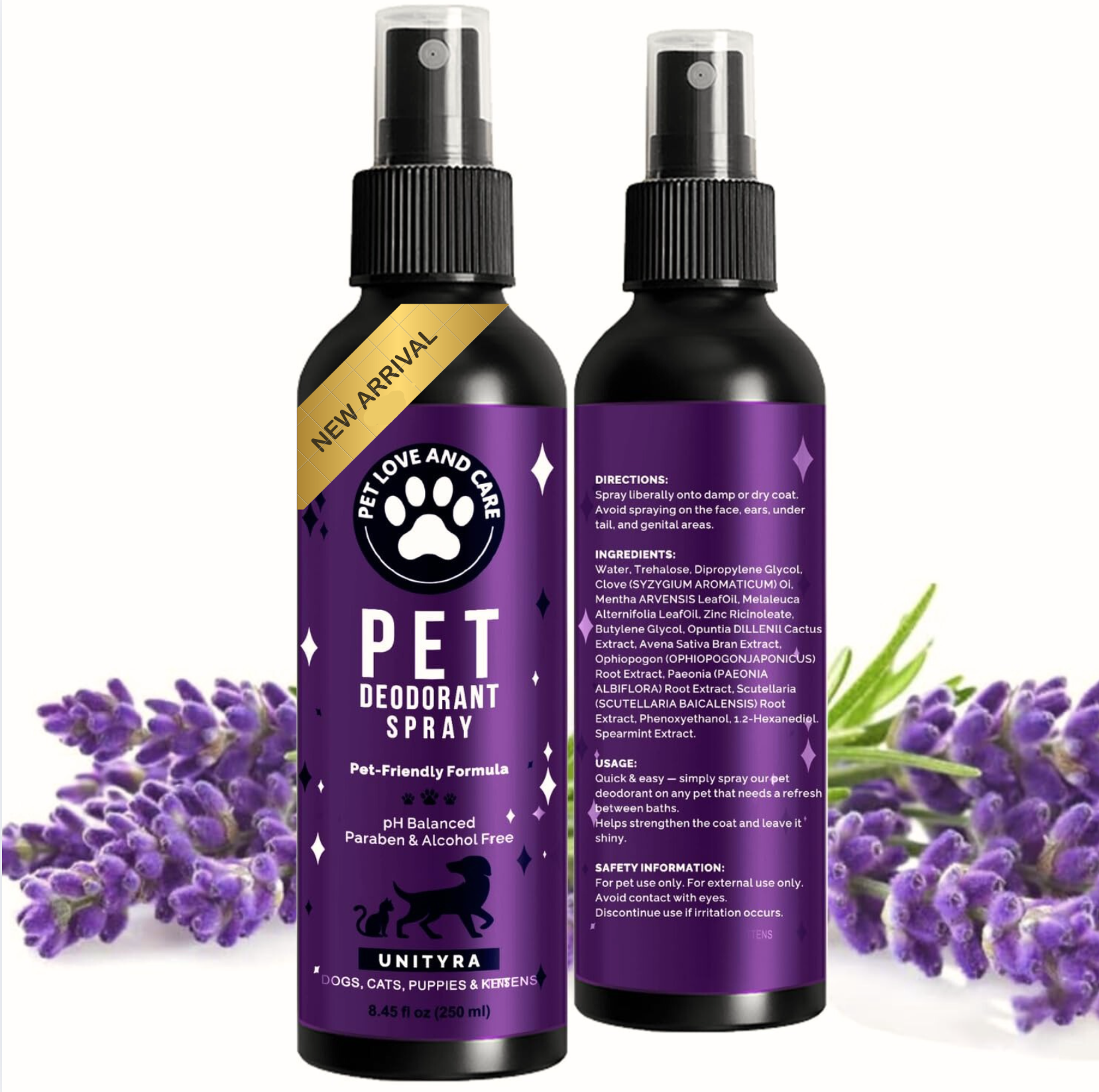 Pet Odor Eliminator Spray – Lavender Scent Deodorizer for Dogs & Cats – Helps Reduce Pet Odors Removes Urine & Litter Box Smells from Home, Carpet, Bedding & Furniture – 250ml