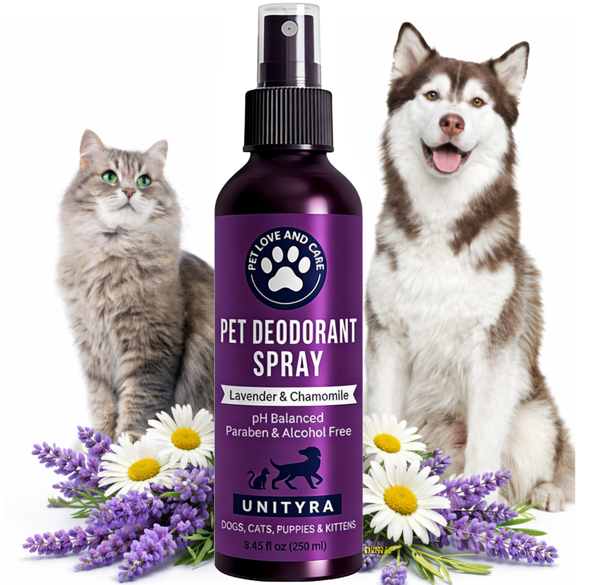 Lavender Dog Deodorant Spray – Calming & Odor Control Spray for Smelly Dogs, Puppies & Cats – Natural Pet Grooming, Deodorizer & Detangler spray– with Lavender Essential Oil 250ml