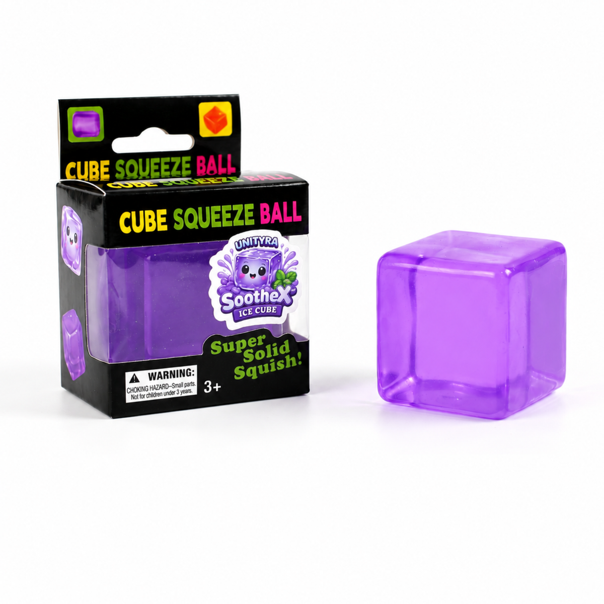 UNITYRA SootheX Ice Cube Sensory Stress Relief Toy – Super Solid Squishy Cube for Kids & Adults, ADHD Autism Anxiety Relief Fidget Toy, Focus & Calm Sensory Squeeze Ball, Desk Stress Toy (Purple)