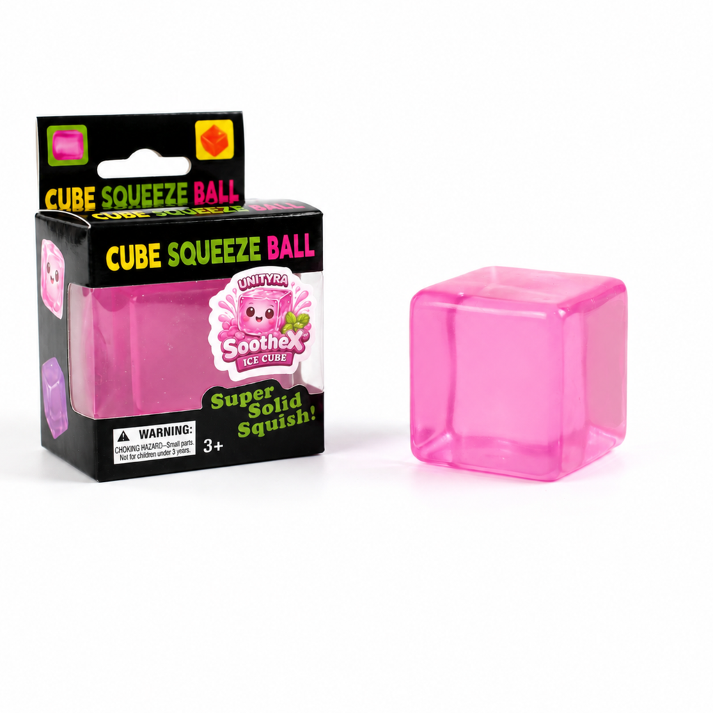 UNITYRA SootheX™ Ice Cube Sensory Stress Relief Toy – Super Solid Squishy Cube for Kids & Adults, ADHD Autism Anxiety Relief Fidget Toy, Focus & Calm Sensory Squeeze Ball, Desk Stress Toy (Pink)