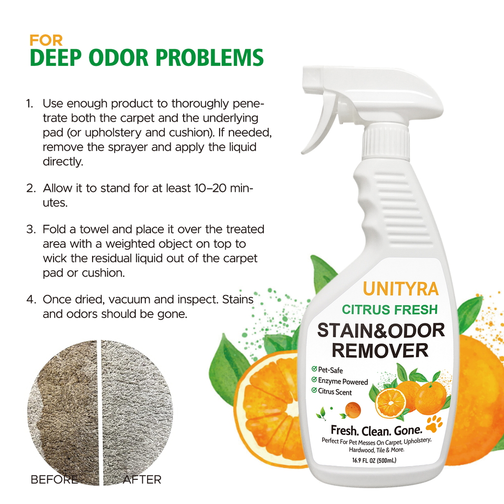 Pet Deodorizer Spray – Citrus Scent Stain & Odor Eliminator for Dogs & Cats | Removes Urine, Pee & Litter Box Smell | Pet Stain & Odor Remover for Home floor, Carpet, Furniture & Kennels 500ml