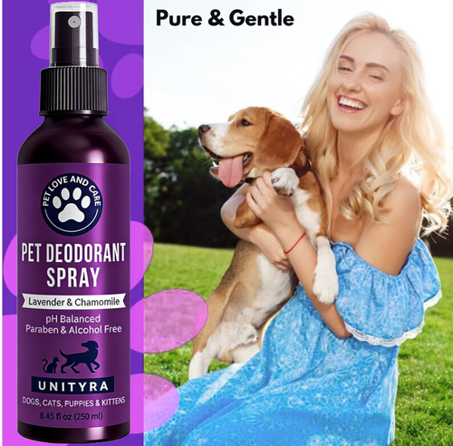 Lavender Dog Deodorant Spray – Calming & Odor Control Spray for Smelly Dogs, Puppies & Cats – Natural Pet Grooming, Deodorizer & Detangler spray– with Lavender Essential Oil 250ml
