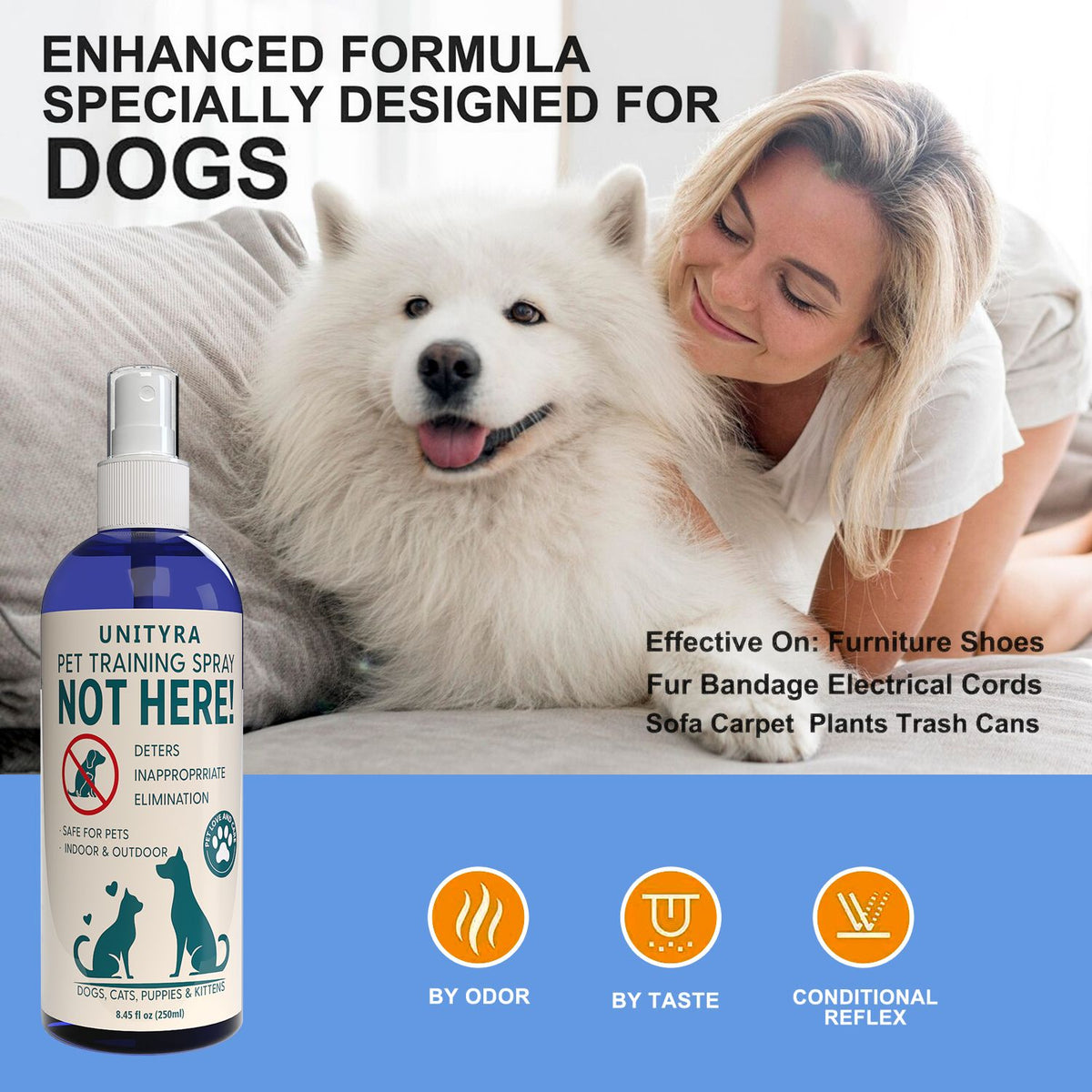Not Here! Pet Deterrent Spray for Dogs Cats Puppies & Kittens – Stops Peeing Pooping & Marking – Anti Chew Pee Repellent – Indoor Outdoor Training Spray for Furniture Carpet & Floors
