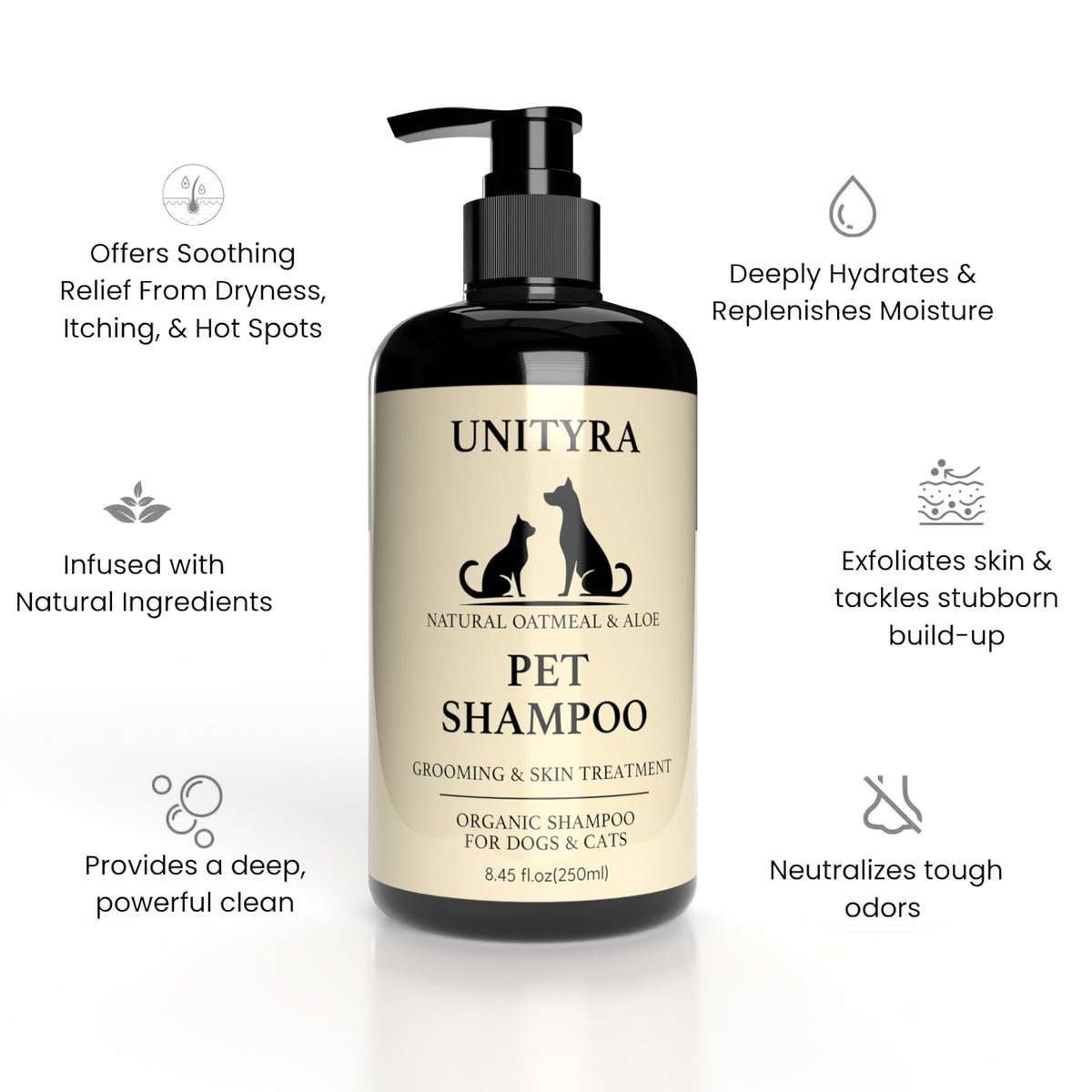 Natural Oatmeal & Aloe Pet Shampoo for Dogs & Cats – Anti‑Itch, Moisturizing, Deodorizing & Hypoallergenic Bath Wash for Dry, Sensitive Skin – 250 ml
