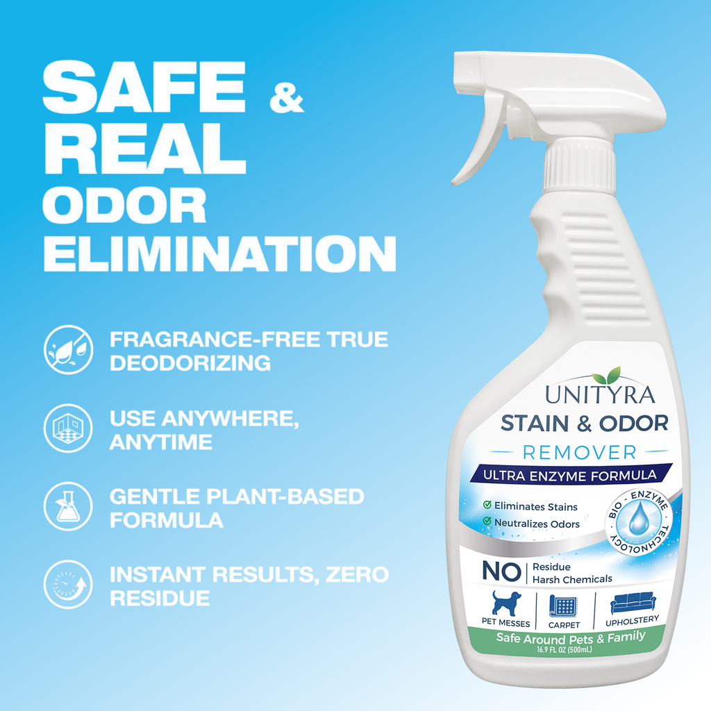 UNITYRA Enzymatic Pet Stain & Odor Remover Spray for Cats & Dogs, Removes Urine & Vomit, Multi-Surface Cleaner for Carpet, Sofa & Floor, No Harsh Chemicals, 500ml