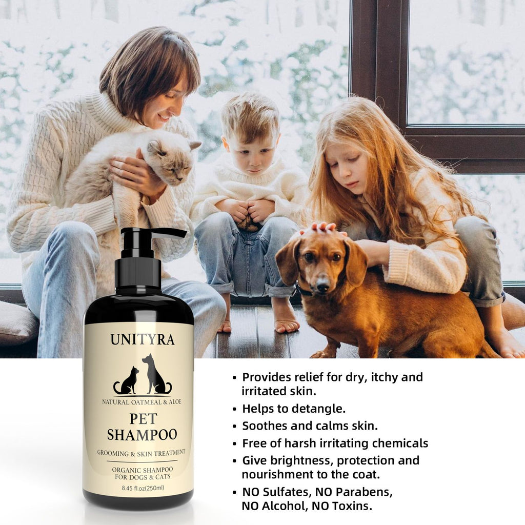 Natural Oatmeal & Aloe Pet Shampoo for Dogs & Cats – Anti‑Itch, Moisturizing, Deodorizing & Hypoallergenic Bath Wash for Dry, Sensitive Skin – 250 ml