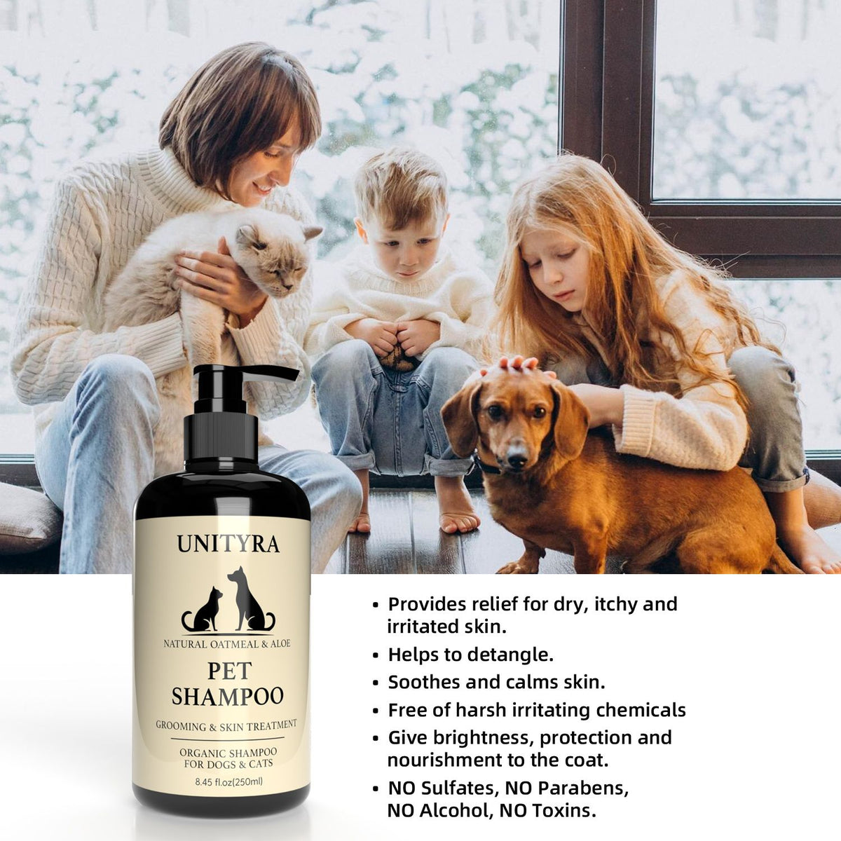 Natural Oatmeal & Aloe Pet Shampoo for Dogs & Cats – Anti‑Itch, Moisturizing, Deodorizing & Hypoallergenic Bath Wash for Dry, Sensitive Skin – 250 ml