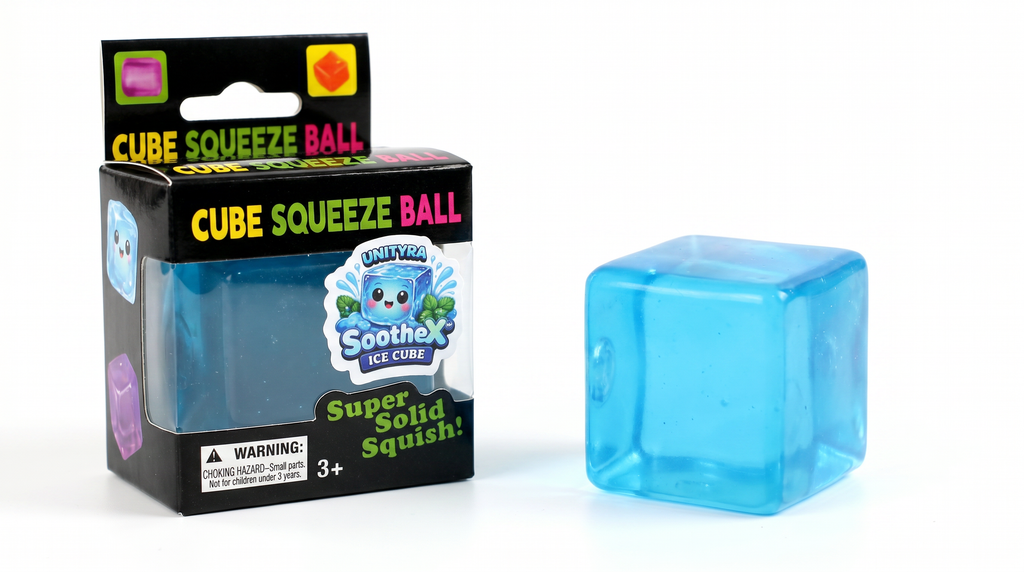 UNITYRA SootheX™ Ice Cube Sensory Stress Relief Toy – Super Solid Squishy Cube for Kids & Adults, ADHD Autism Anxiety Relief Fidget Toy, Focus & Calm Sensory Squeeze Ball, Desk Stress Toy (Blue)