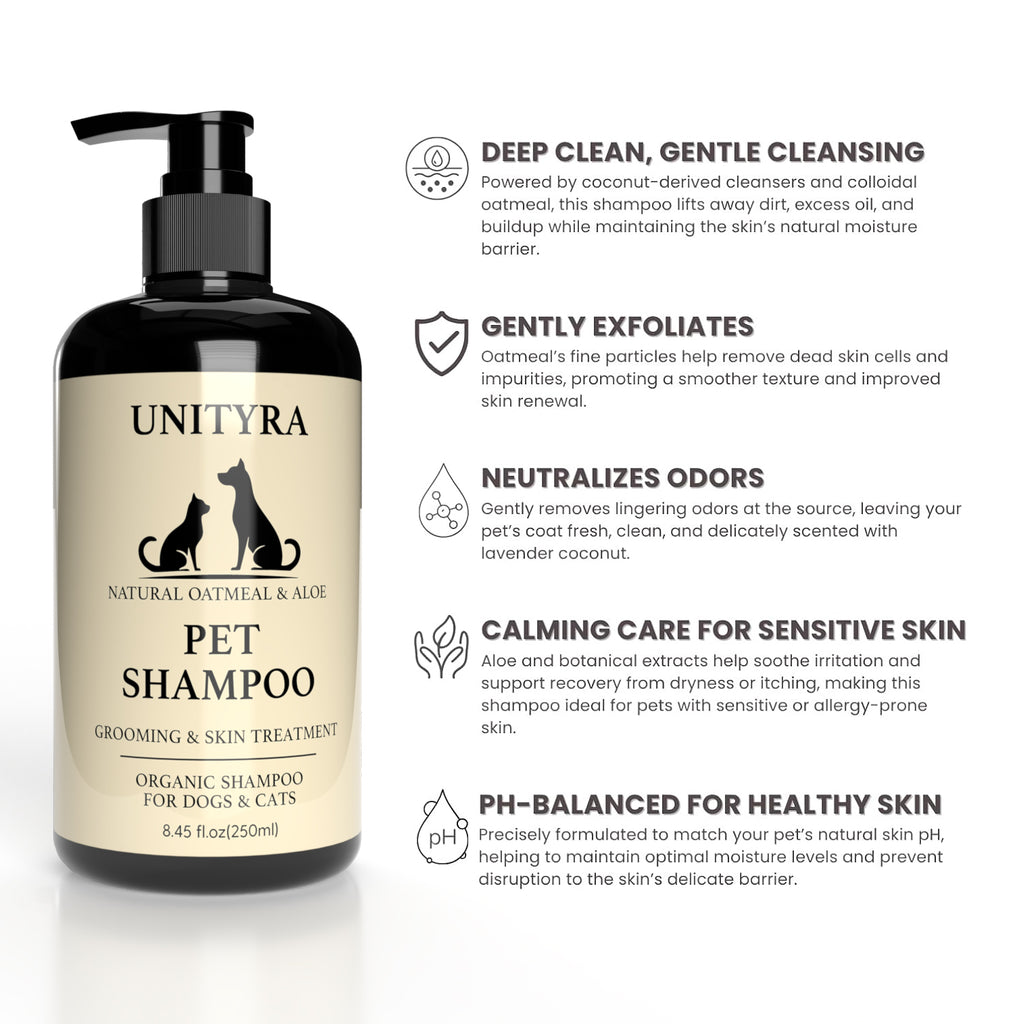 Natural Oatmeal & Aloe Pet Shampoo for Dogs & Cats – Anti‑Itch, Moisturizing, Deodorizing & Hypoallergenic Bath Wash for Dry, Sensitive Skin – 250 ml