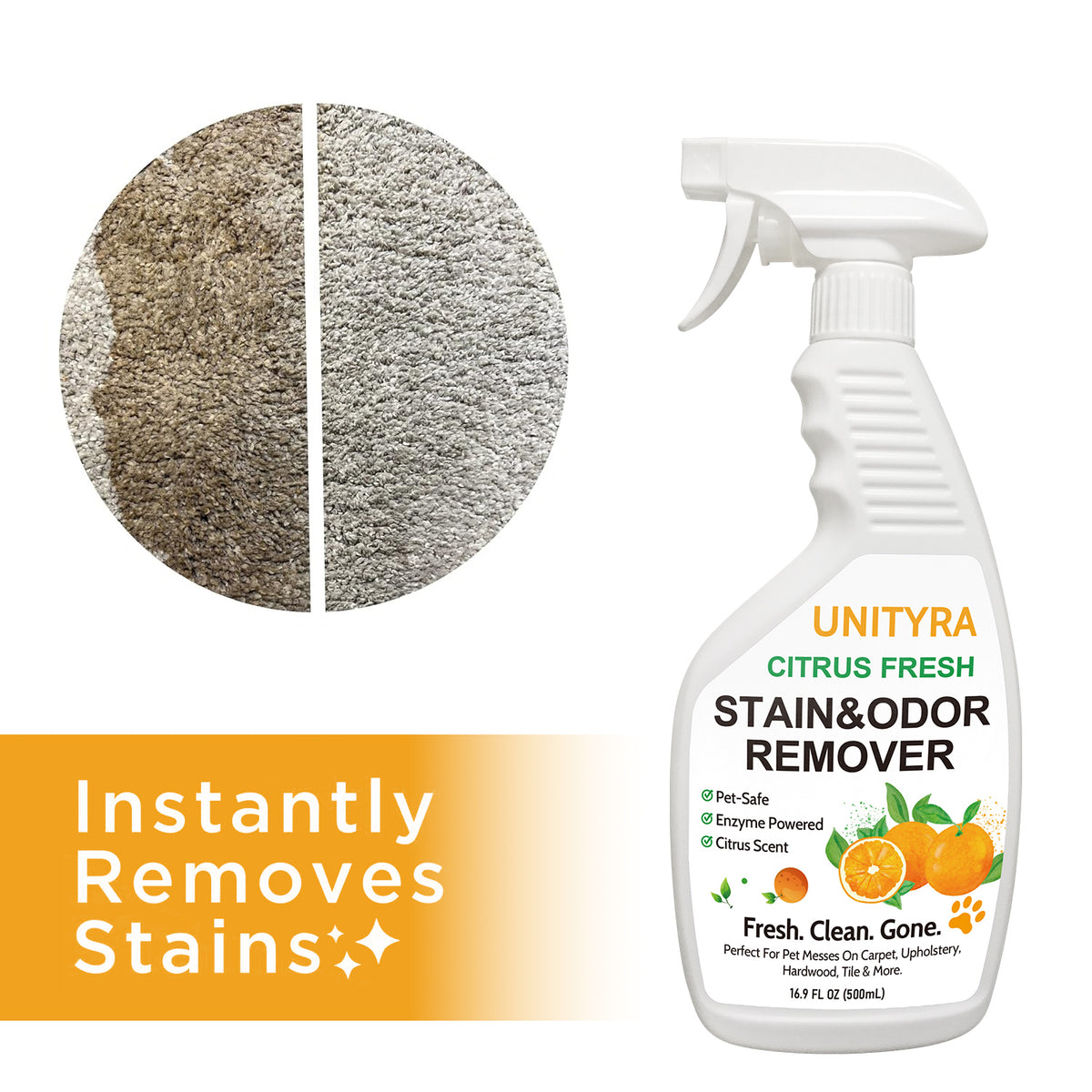Pet Deodorizer Spray – Citrus Scent Stain & Odor Eliminator for Dogs & Cats | Removes Urine, Pee & Litter Box Smell | Pet Stain & Odor Remover for Home floor, Carpet, Furniture & Kennels 500ml