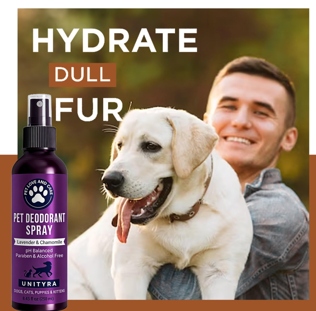 Lavender Dog Deodorant Spray – Calming & Odor Control Spray for Smelly Dogs, Puppies & Cats – Natural Pet Grooming, Deodorizer & Detangler spray– with Lavender Essential Oil 250ml