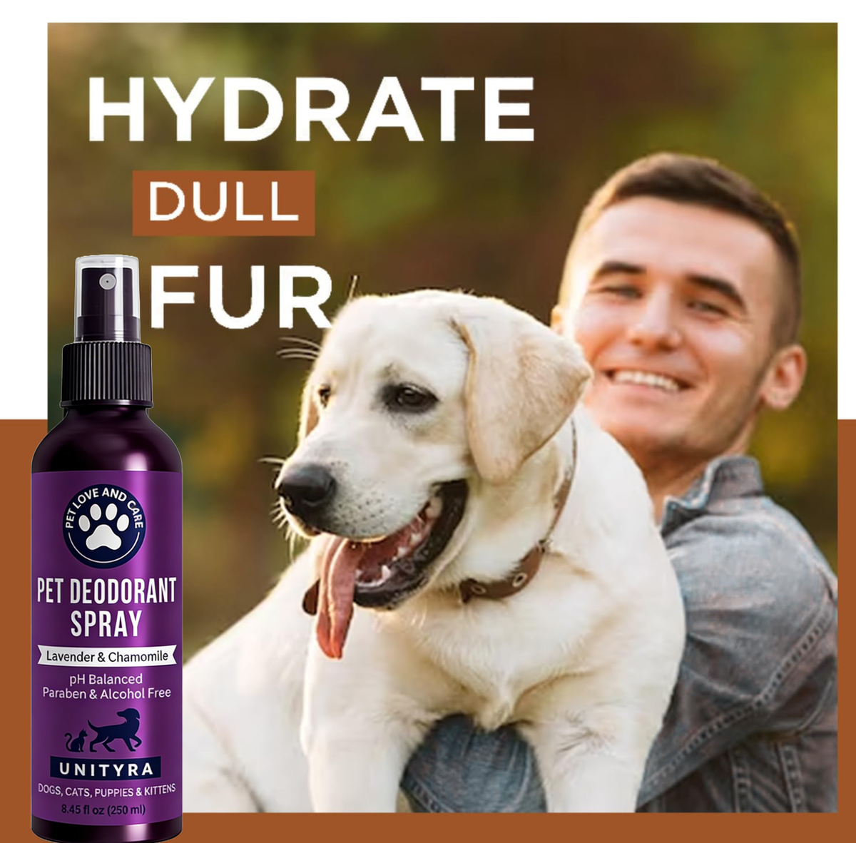 Lavender Dog Deodorant Spray – Calming & Odor Control Spray for Smelly Dogs, Puppies & Cats – Natural Pet Grooming, Deodorizer & Detangler spray– with Lavender Essential Oil 250ml