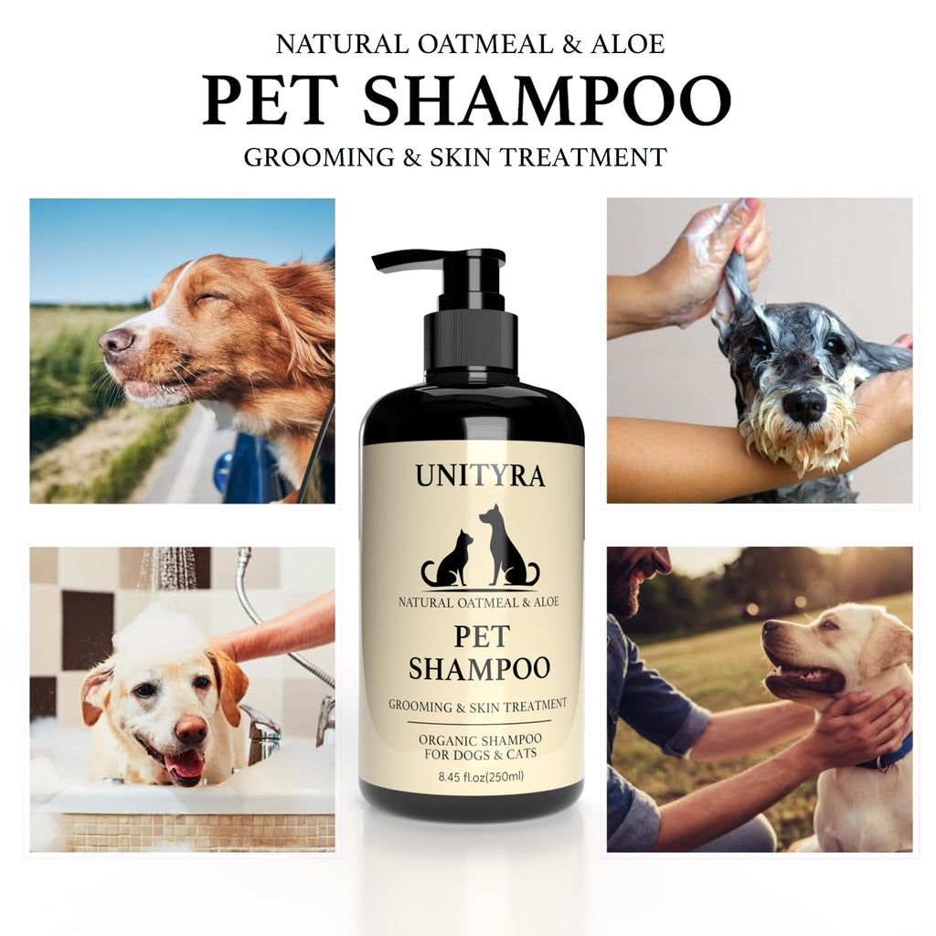 Natural Oatmeal & Aloe Pet Shampoo for Dogs & Cats – Anti‑Itch, Moisturizing, Deodorizing & Hypoallergenic Bath Wash for Dry, Sensitive Skin – 250 ml