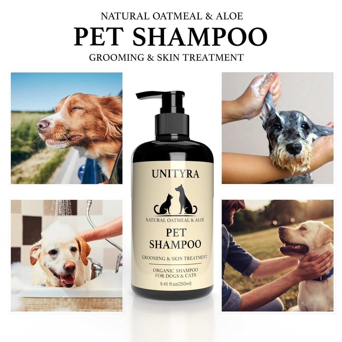 Natural Oatmeal & Aloe Pet Shampoo for Dogs & Cats – Anti‑Itch, Moisturizing, Deodorizing & Hypoallergenic Bath Wash for Dry, Sensitive Skin – 250 ml