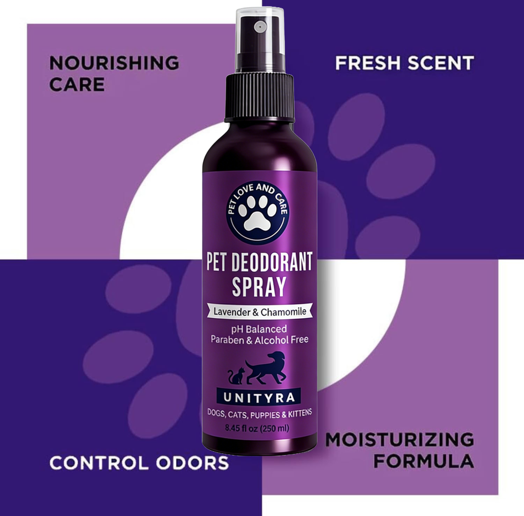 Lavender Dog Deodorant Spray – Calming & Odor Control Spray for Smelly Dogs, Puppies & Cats – Natural Pet Grooming, Deodorizer & Detangler spray– with Lavender Essential Oil 250ml