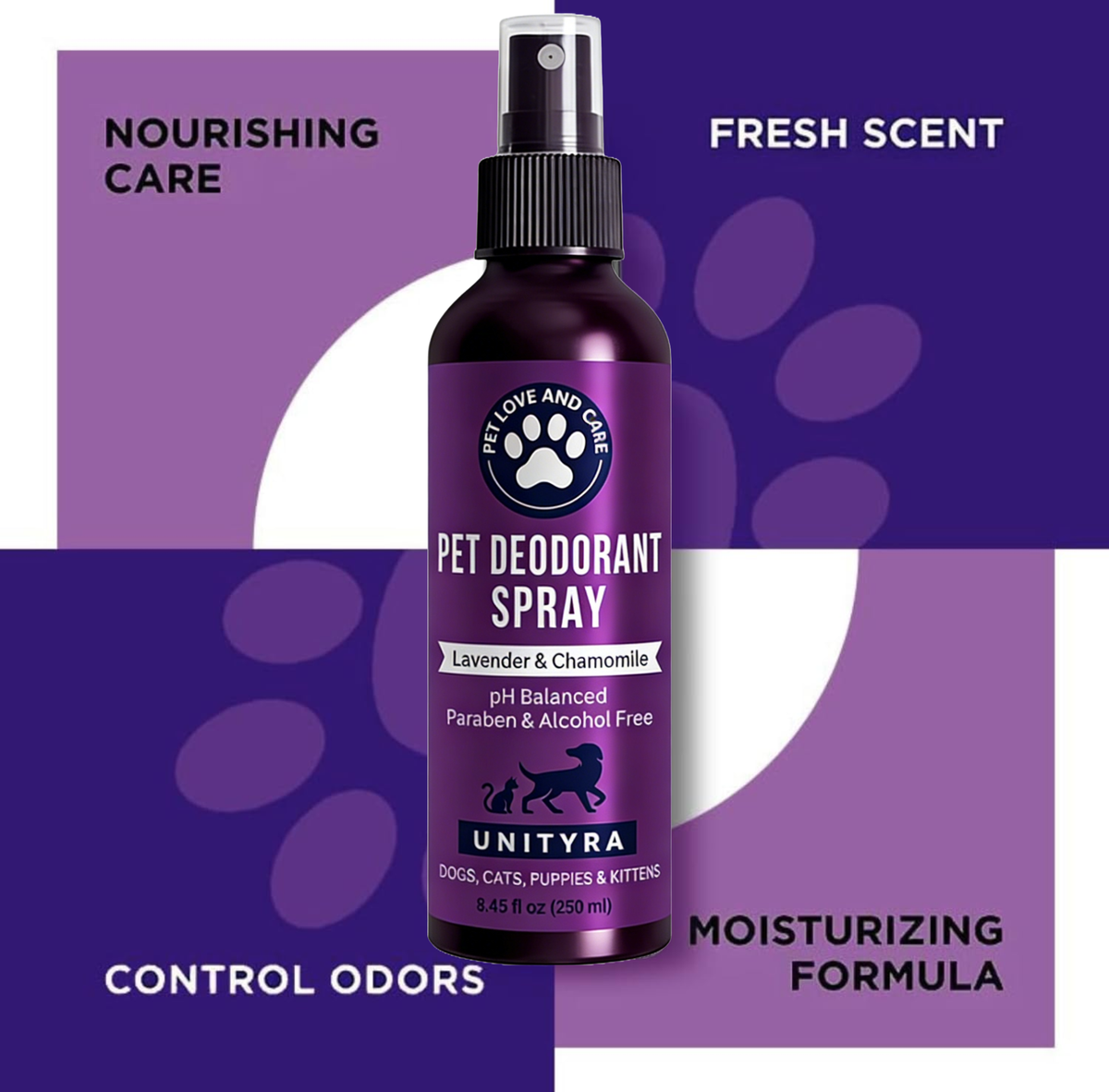 Lavender Dog Deodorant Spray – Calming & Odor Control Spray for Smelly Dogs, Puppies & Cats – Natural Pet Grooming, Deodorizer & Detangler spray– with Lavender Essential Oil 250ml